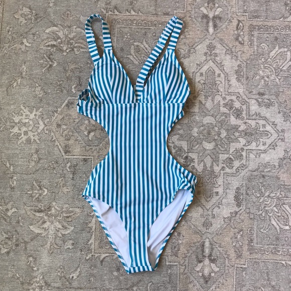 NWT CUPSHE Teal Stripe Monokini - Picture 3 of 9